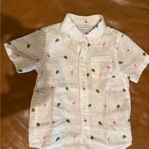Janie and Jack Pink Flamingo and Green Leaf Kids Shirt